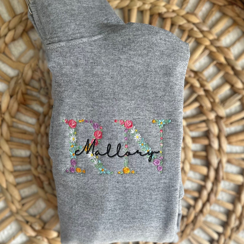 Personalized Embroidered Nurse Floral Sweatshirt Rn Quarter Zip