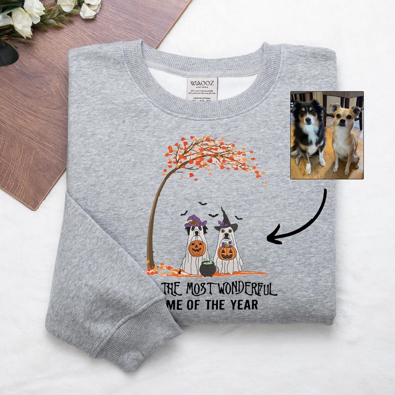 Custom Embroidered Halloween Ghost Dog Sweatshirt