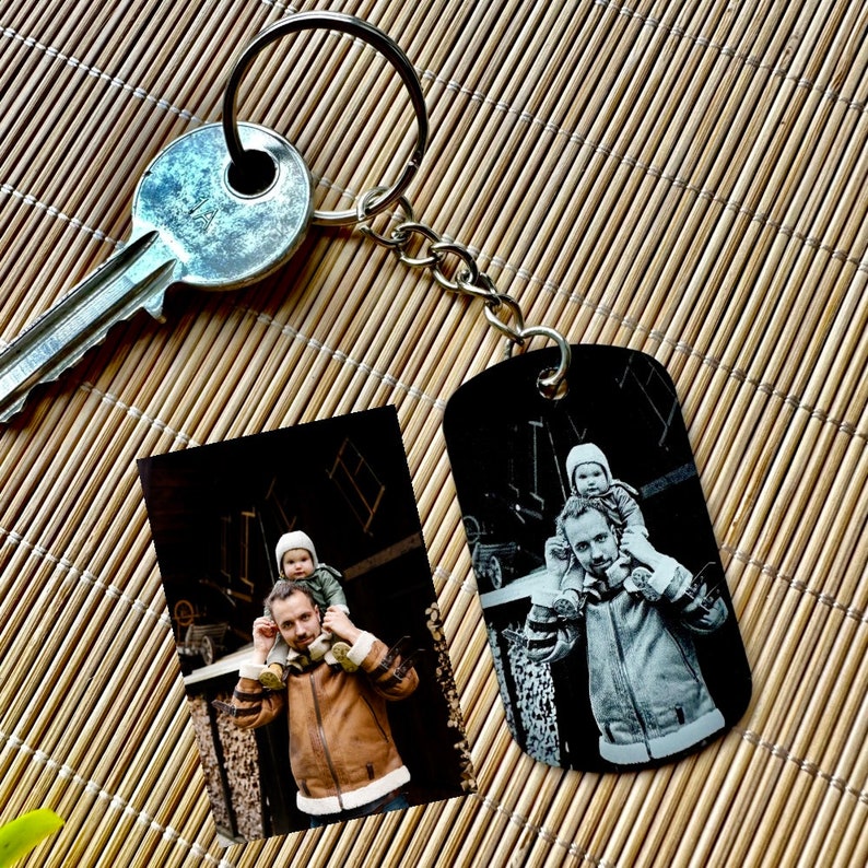 Custom Photo Key chain for Dad,Personalized Engraved Calendar Date Picture Key ring