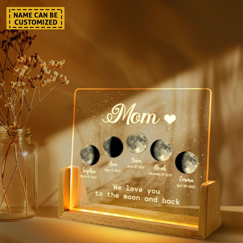 Custom Moons Phase Night Light with Kids Names