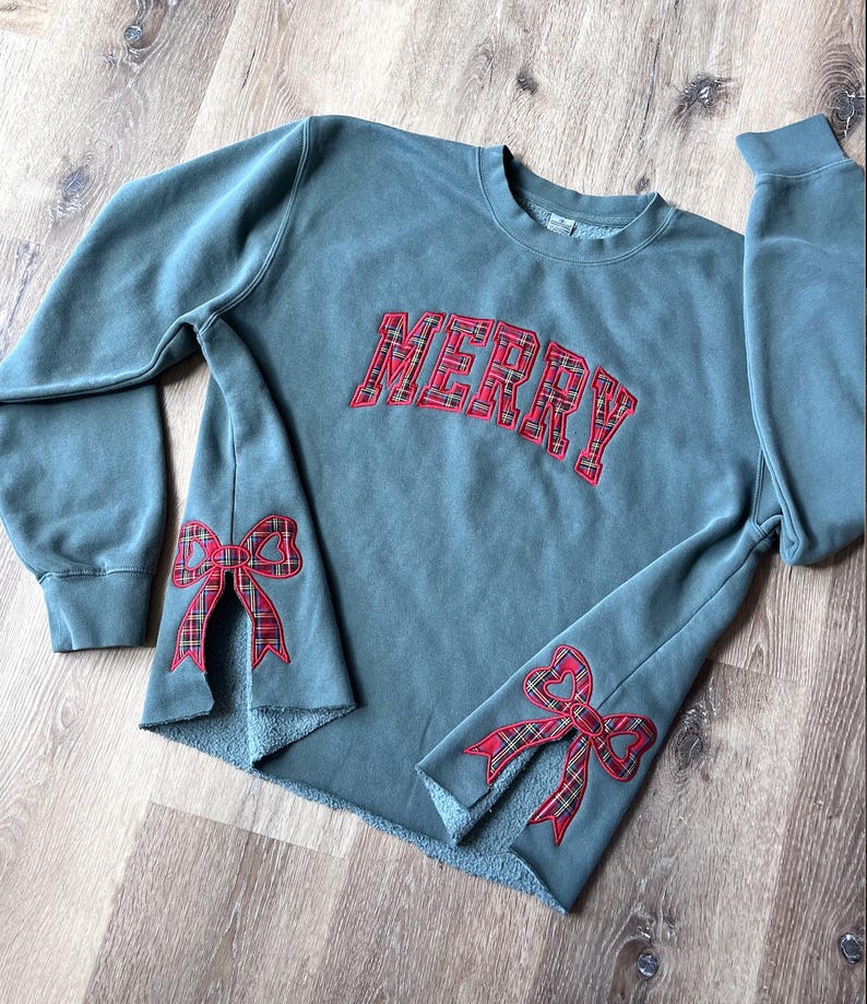 Embroidery Custom Christmas Side Bow Cut-Out Sweatshirt