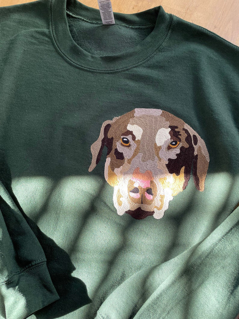 Custom Handmade Handcranked Chainstitch Embroidered Pet Portrait Sweatshirt