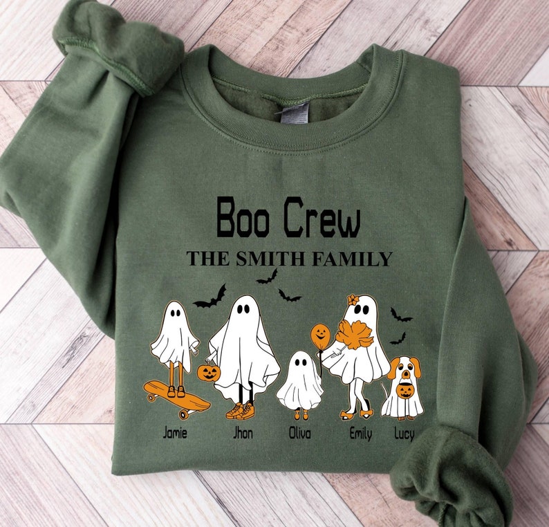 Custom Halloween Ghost Family Boo Crew Family Name Sweatshirt