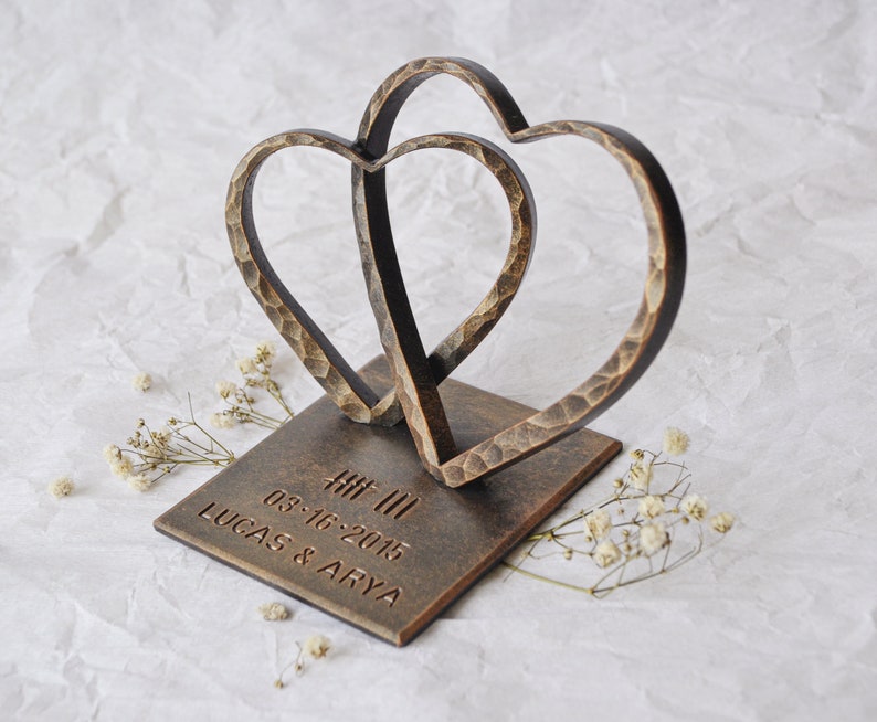 Personalized Two Steel Hearts For Anniversary Gift, Gift for Wife