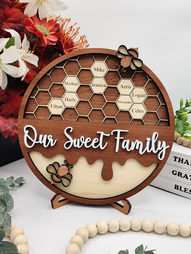 Personalized Bee Hive Family Tree Plaque Mothers Day Gift Grandparents Gift Home Decor