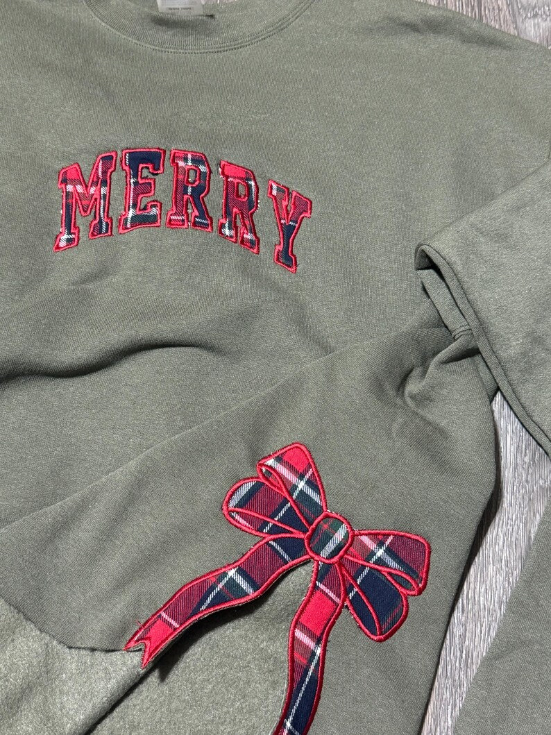 Personalized Embroidery Merry Side Bow Cut-Out Sweatshirt