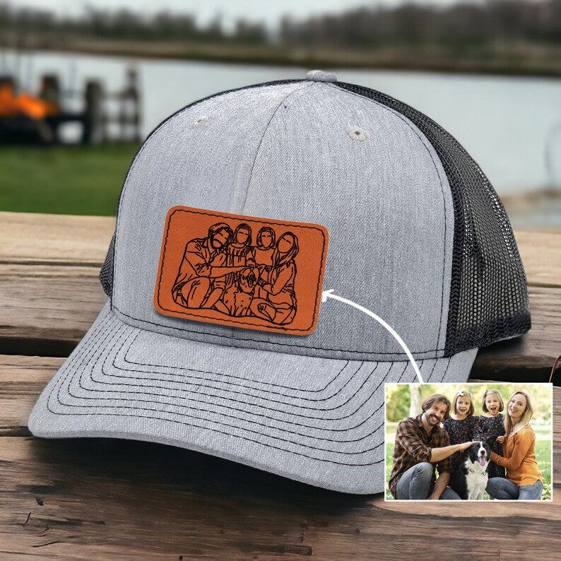 Custom Outline Portrait Trucker Hat Gifts for Dad - Engraved Hat with Photo Father's Day Gift Idea