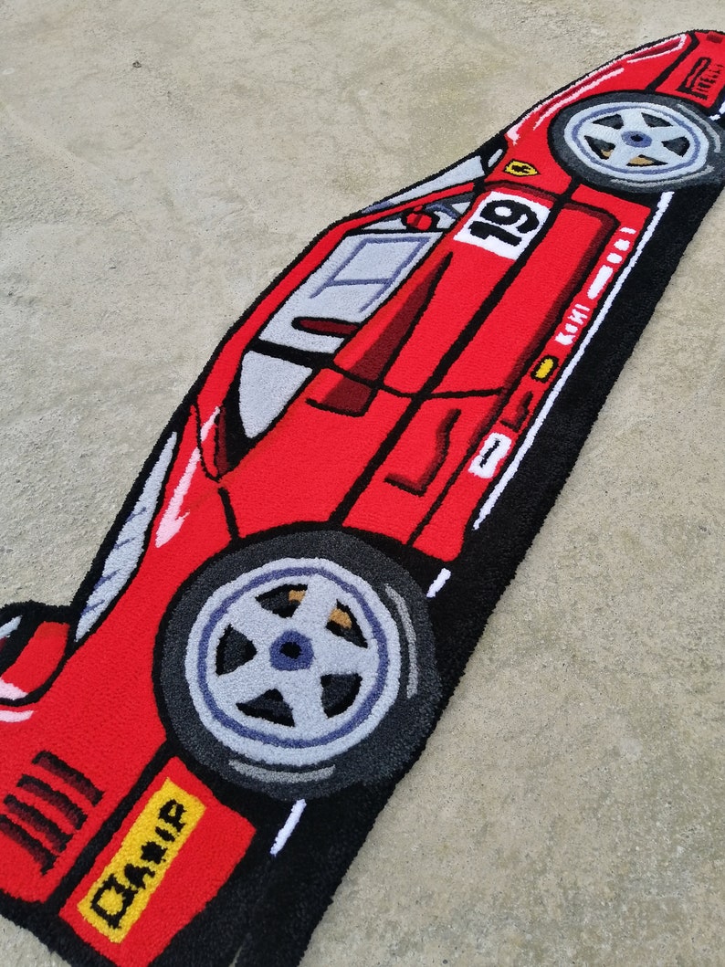 Racing Car Tufted Rug, F40 Handmade Car Rug, Home Decor Carpet