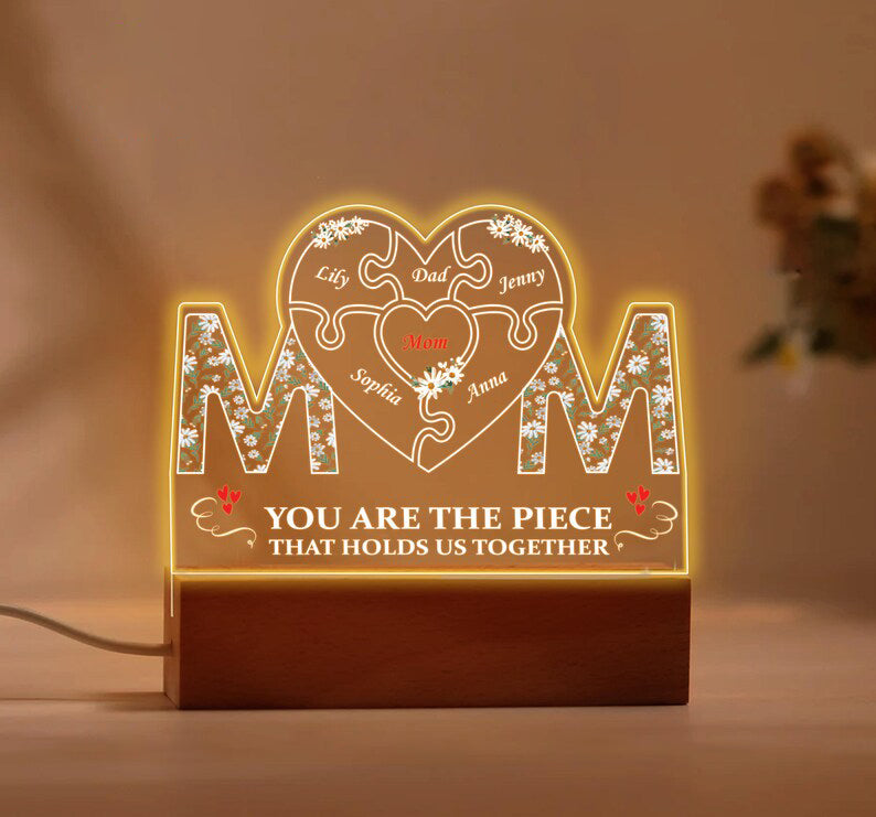 Custom Personalized Wooden Puzzle Mom Gift 'You are the piece that holds us together'