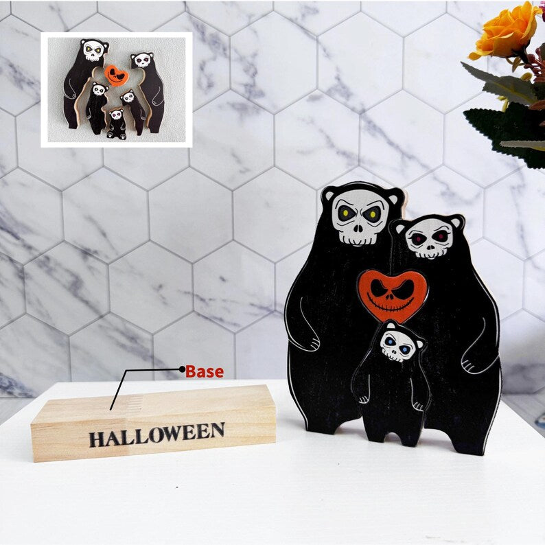 Custom Halloween Wooden Ghost Bear Family Puzzle