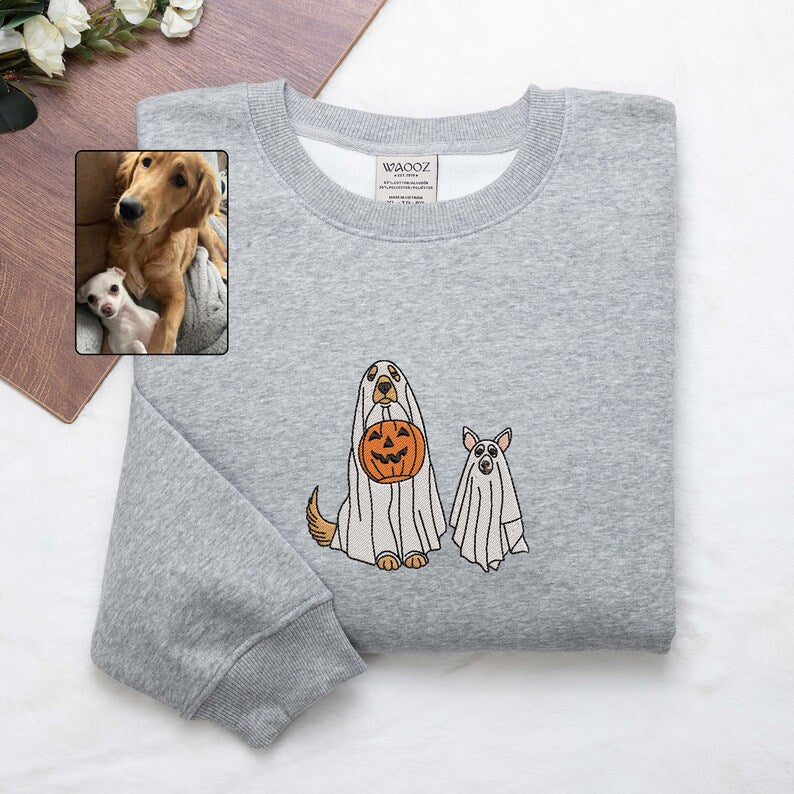 Custom Dog Embroidered Sweatshirt Halloween Ghost Dog Hoodie 👻