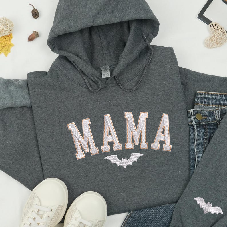 Halloween Mama Sweatshirt, Embroidered Mama Bat Shirt