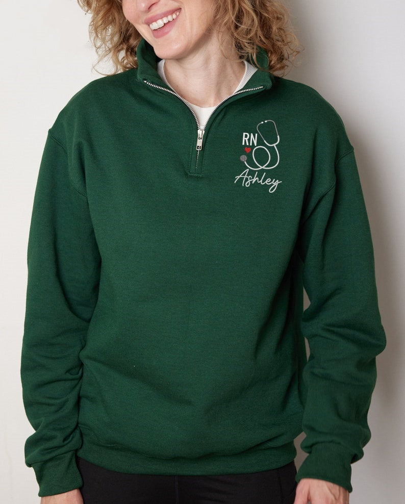 Personalized RN Quarter Zip Embroidered Nurse Sweatshirt