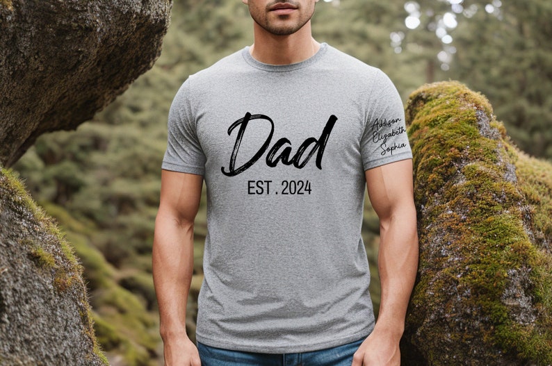 Custom Dad Est Year Children Names On Sleeve Shirt