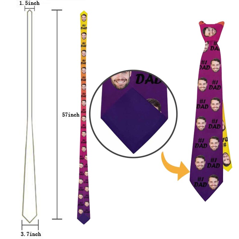 Dad Necktie,Custom Face Necktie,Name on Tie,Custom Father's Day Neck Tie