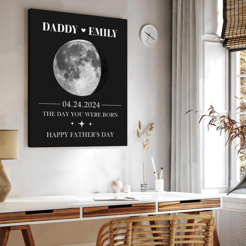 Custom Moon Phase by Date Wall Art Gift for New Dad