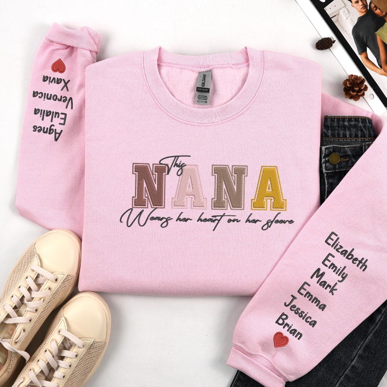 Custom This Nana Wears Her Heart On Her Sleeve Sweatshirt With Kids Names