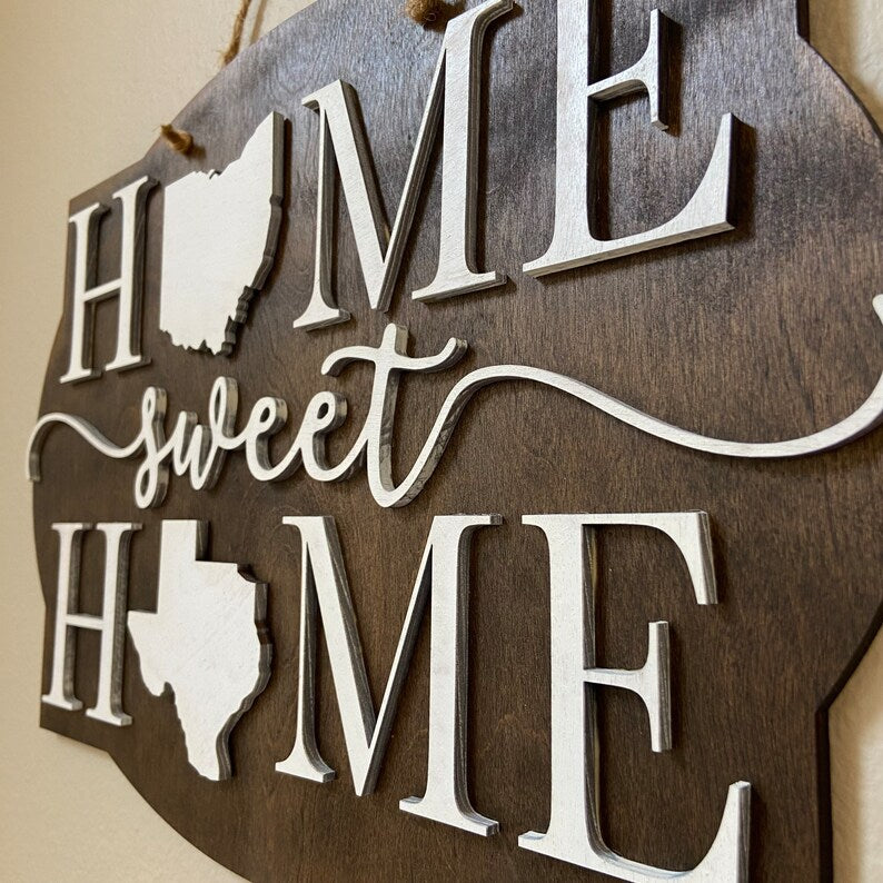 Custom Two States Wood Sign, Home Sweet Home States Sign, Housewarming Gift, Farewell Gift, Long Distance Gift, Moving Gift, Wedding Gift