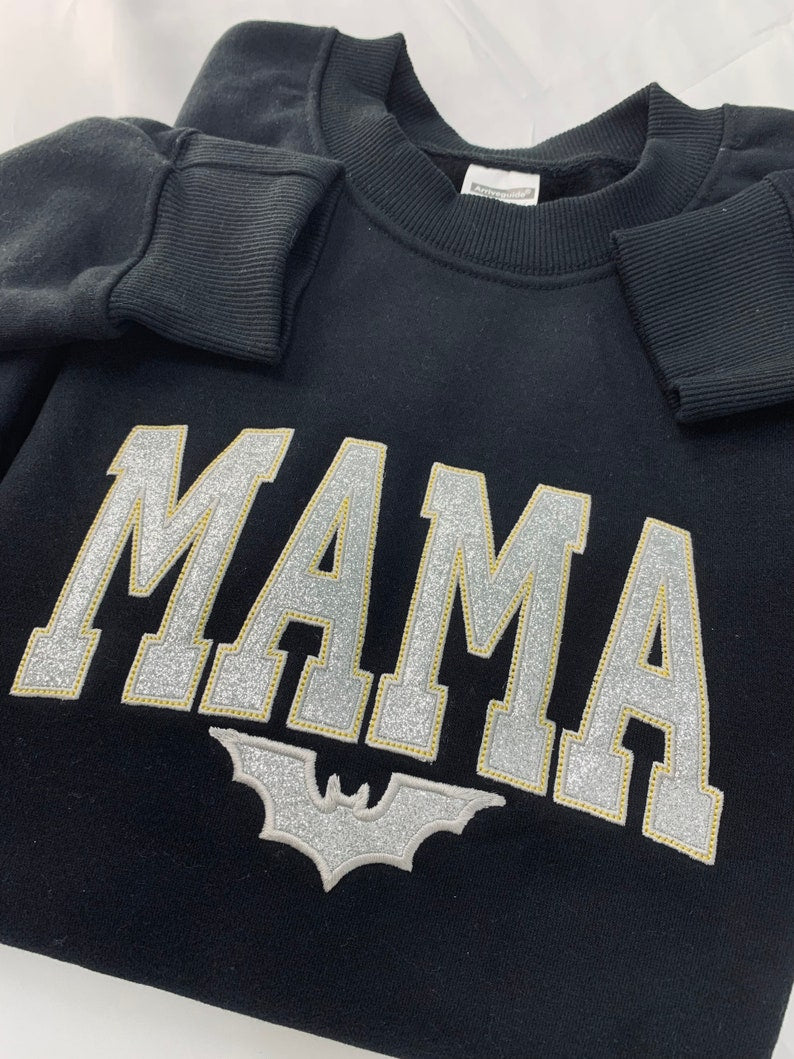 Custom Glitter Halloween Applique Embroidered Mama Sweatshirt