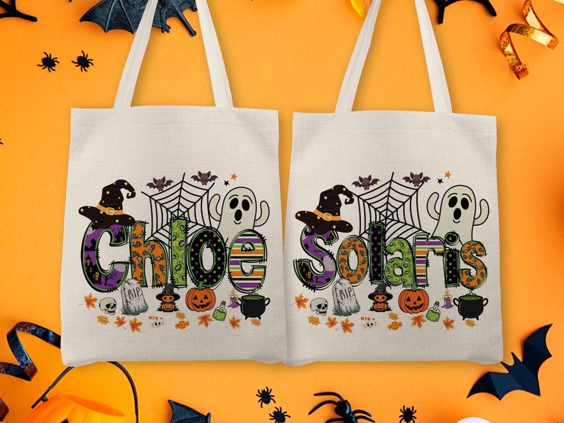 Custom Halloween Name Bag, Halloween Treat Tote Bags for Kids