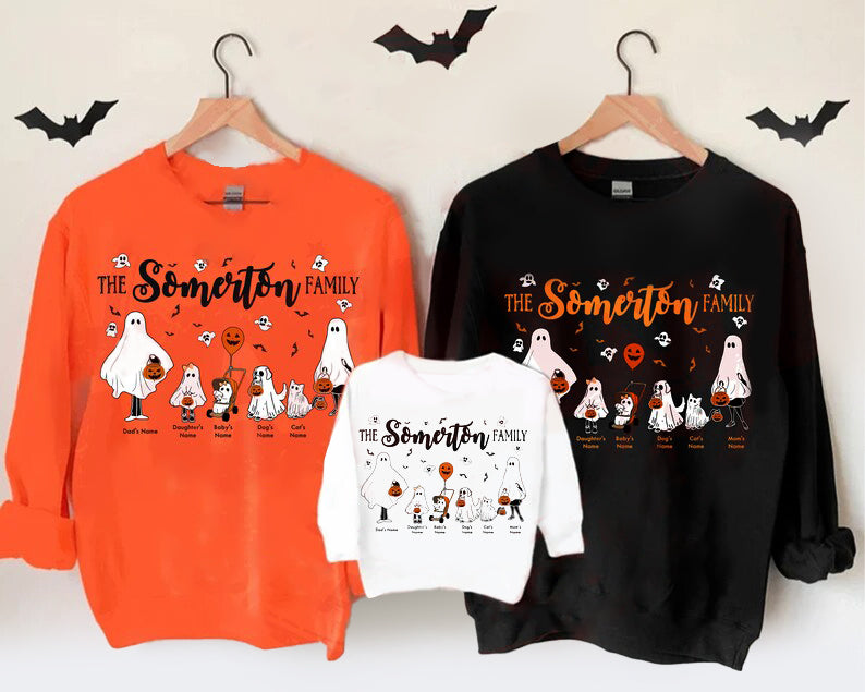 Personalized Halloween Ghost Family Shirt, Custom Family Portrait with Pets Tee