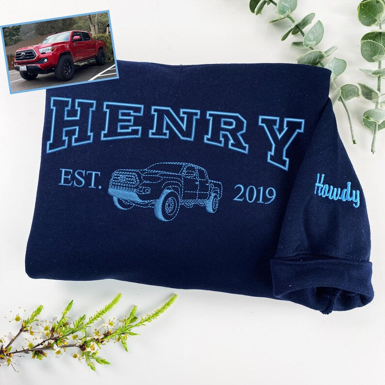 Personalized Car Photo Embroidered Sweatshirt For Men