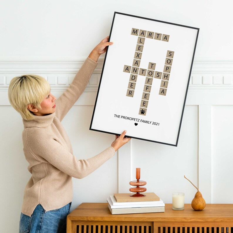 Personalized Family Name Sign, Crossword Scrabble Print