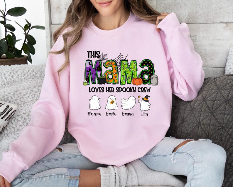 Personalized Halloween Mama Sweatshirt with Kids Names, Custom Halloween Mama Sweater, Spooky Mama Sweater