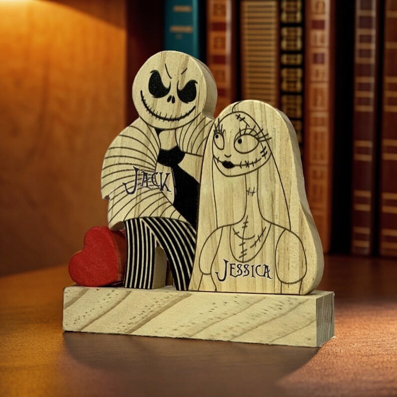 Custom Halloween Wooden Ghost Couple with Names, Indoor Ghost Bride Puzzle Decor