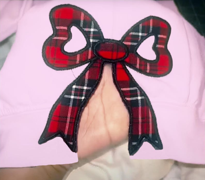 Embroidery Plaid Christmas Side Bow Cut-Out Sweatshirt