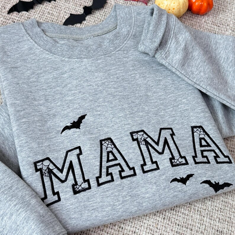 Custom Mama Embroidered Halloween Sweatshirt