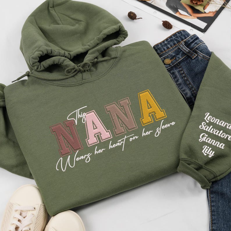 Custom This Nana Wears Her Heart On Her Sleeve Sweatshirt With Kids Names