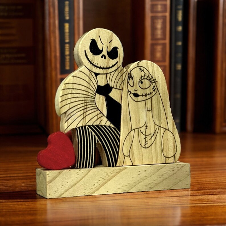 Custom Halloween Wooden Ghost Couple with Names, Indoor Ghost Bride Puzzle Decor