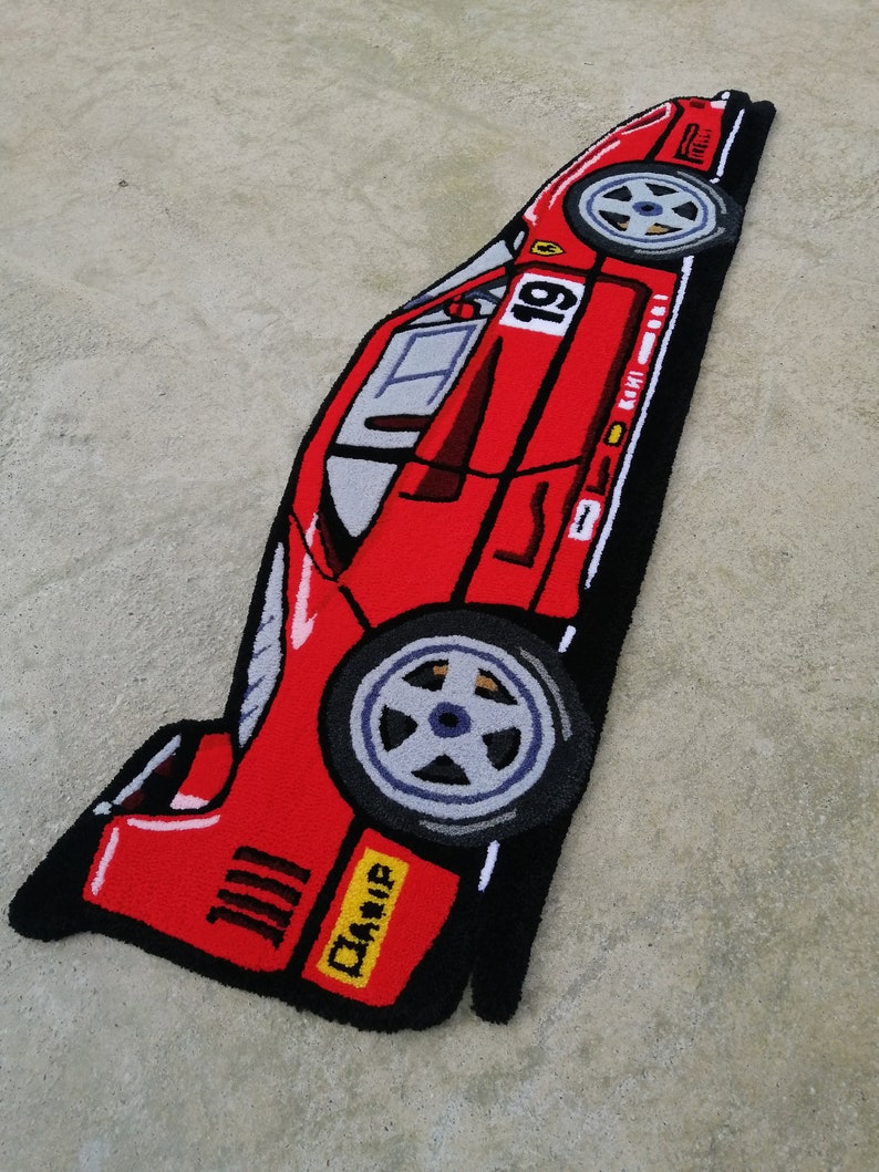 Racing Car Tufted Rug, F40 Handmade Car Rug, Home Decor Carpet