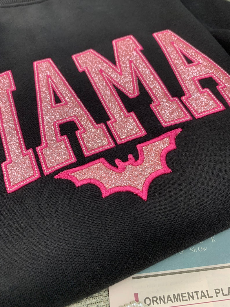 Custom Glitter Applique Embroidered Mama Sweatshirt For Halloween