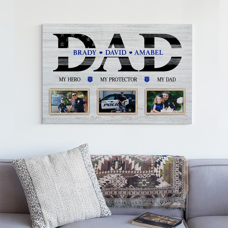 Personalized Canvas Gift For Police Officer , Custom My Hero My Protector Canvas