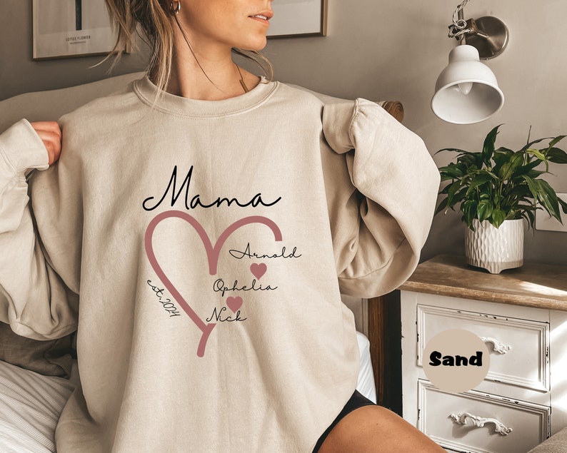 Custom Mom Sweatshirt With Date With Children Names, Cute Mommy Outfit Gift