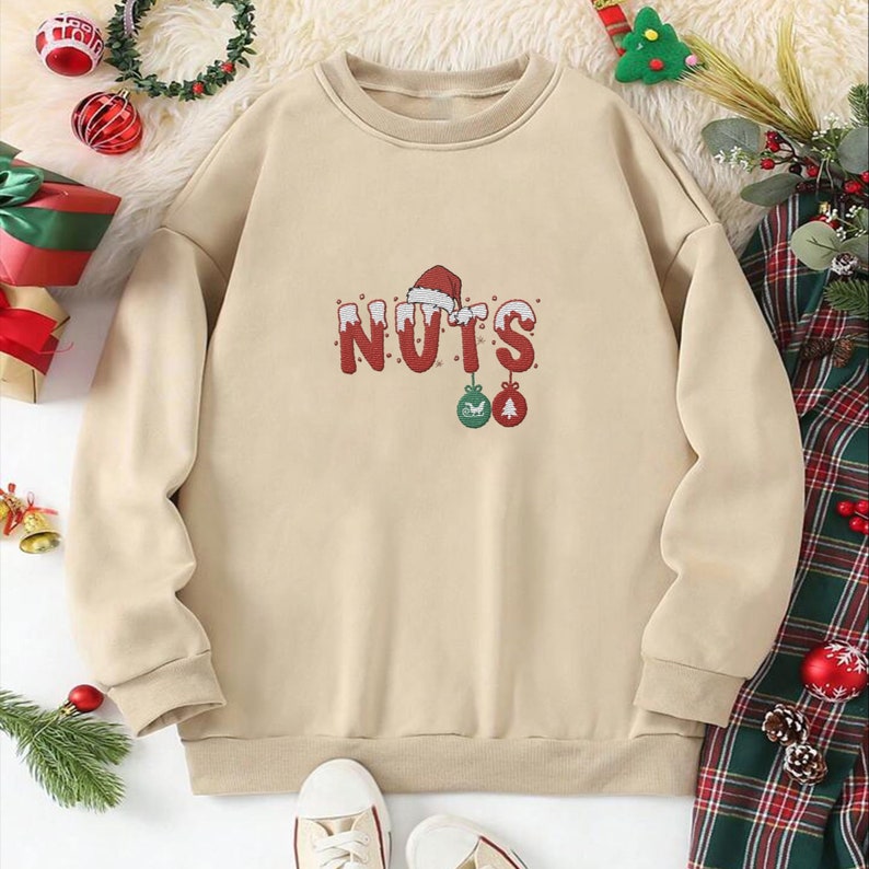 Chest Nuts Matching Couple Embroidered Sweatshirt, Merry Christmas Crewneck Holiday Embroidery Sweatshirt