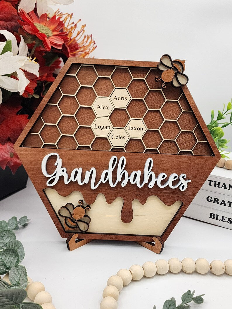 Personalized Bee Hive Family Tree Plaque Mothers Day Gift Grandparents Gift Home Decor