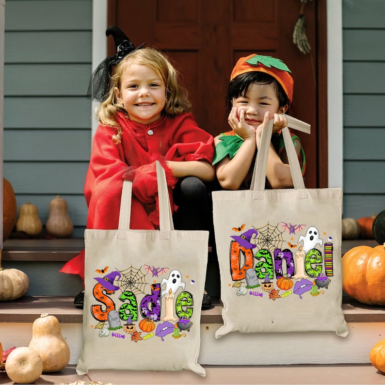 Customized Halloween Name Trick or Treat Bag, Halloween Treat Bags for Kids