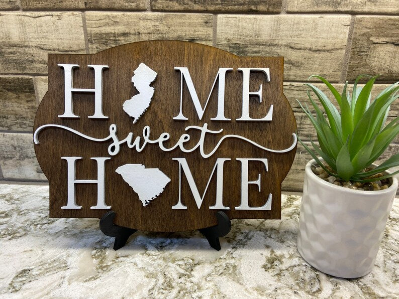 Custom Two States Wood Sign, Home Sweet Home States Sign, Housewarming Gift, Farewell Gift, Long Distance Gift, Moving Gift, Wedding Gift