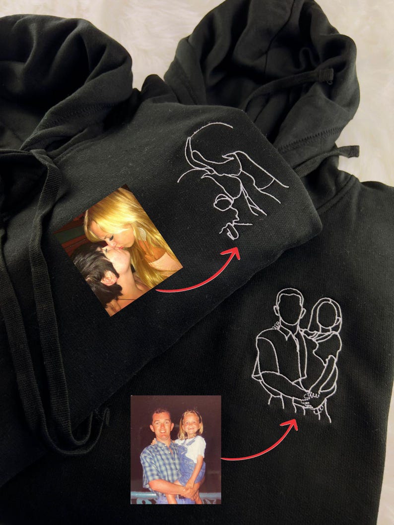 Custom Outline Embroidered Photo Portrait Hoodie