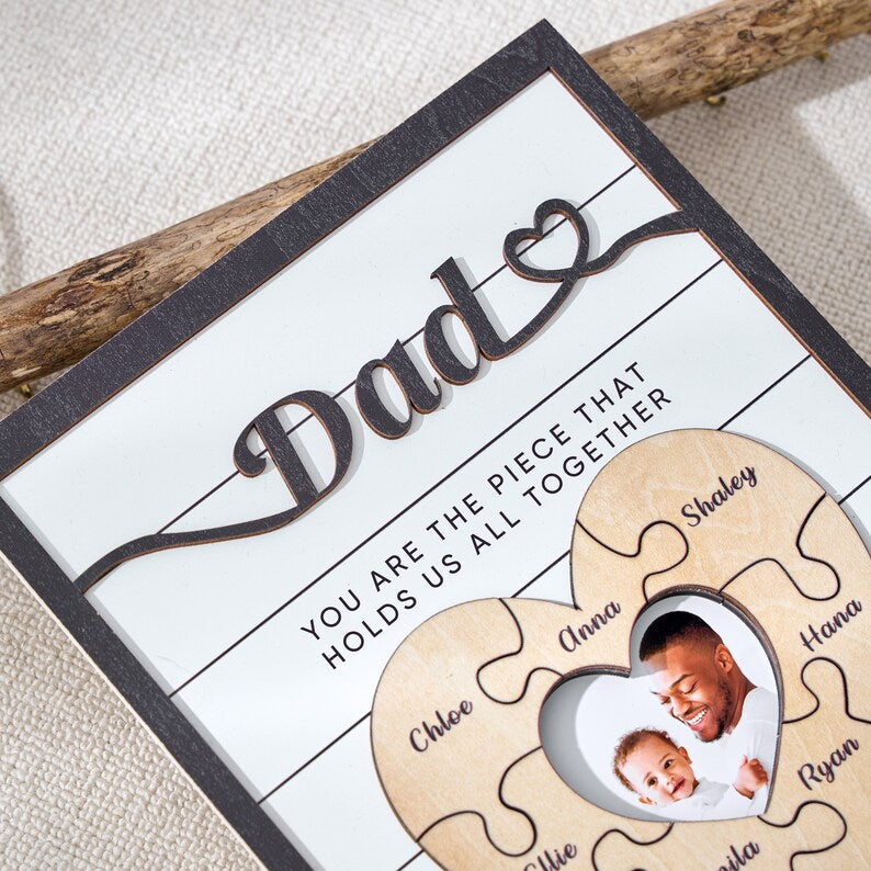 Custom Father's Day Puzzle Sign, Gift from Kids, The Piece That Holds Us Together, Picture Frame Sign