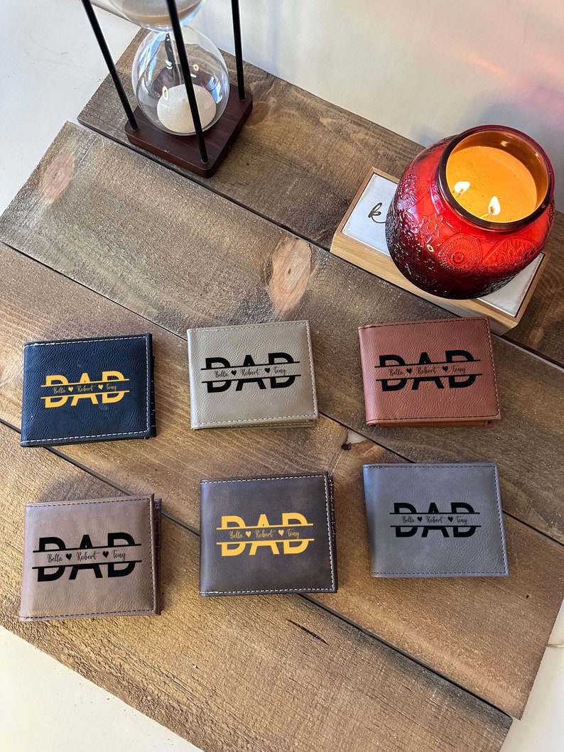 Personalized Kids Name Leather Wallet for Dad, Custom Father's Day Gift