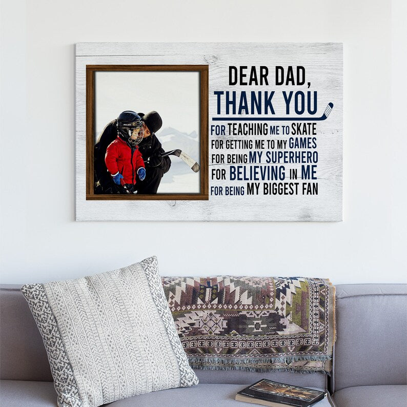 Personalized Photo Canvas For Father, Custom Hockey Dear Dad Canvas, Gift Ideas For Daddy