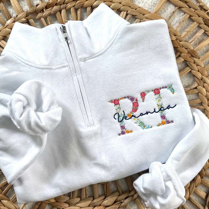 Personalized Embroidered Nurse Floral Sweatshirt Rn Quarter Zip