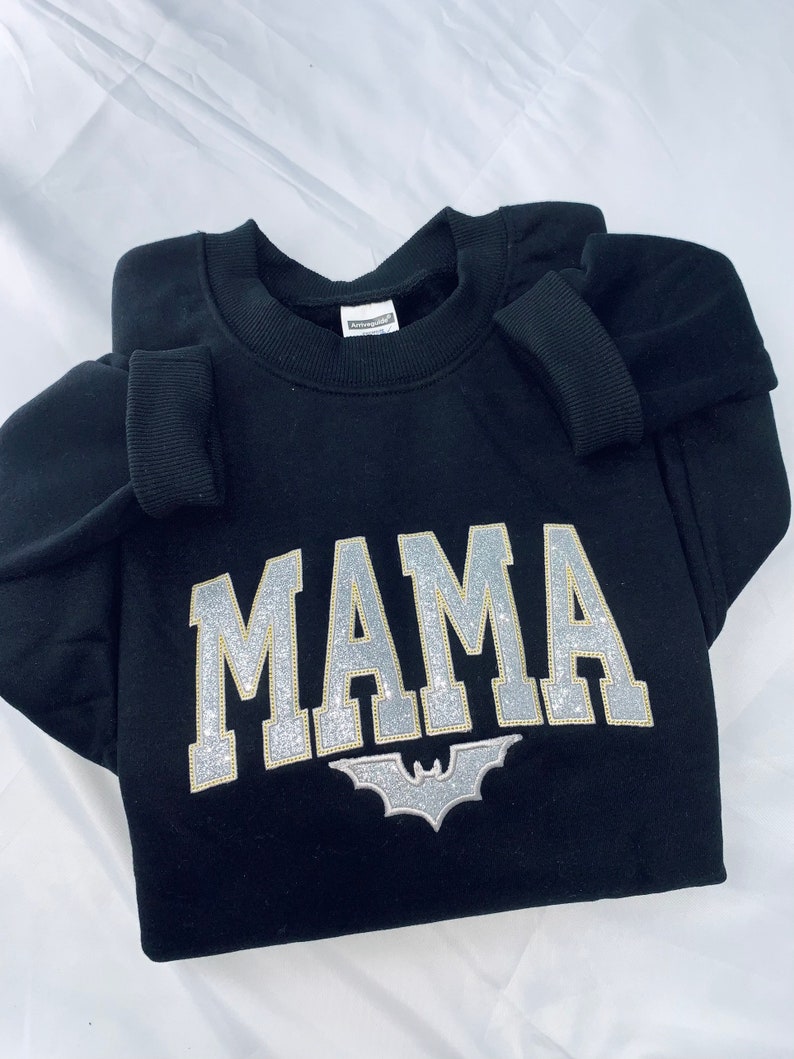 Custom Glitter Halloween Applique Embroidered Mama Sweatshirt