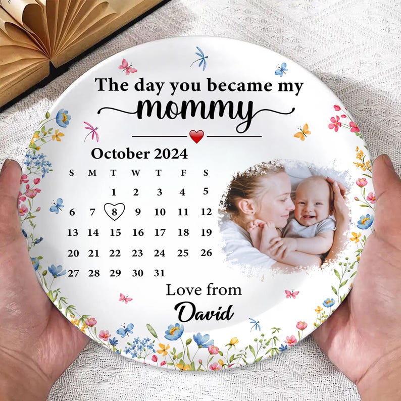 Custom The Day You Became My Mommy Plastic Plate 1st Baby Gift For Mother