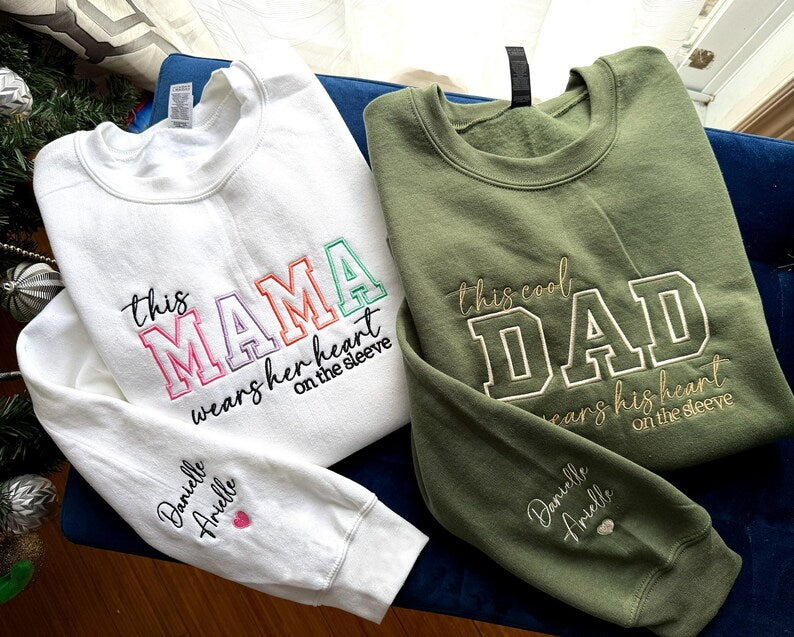 Custom The Cool Dad Wears His Heart On The Sleeve Sweatshirt Gift For Dad