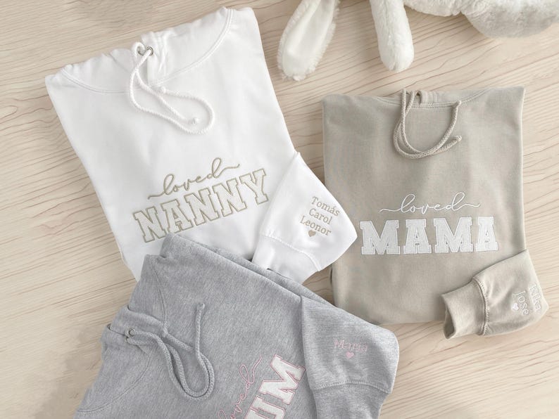 Custom Embroidered Mama Sweatshirt with Child's Name on Sleeve, Personalized Mom Shirt